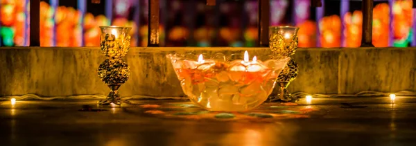 Happy Diwali Rangoli Målning Golvet För Diwali Med Flytande Ljus — Stockfoto