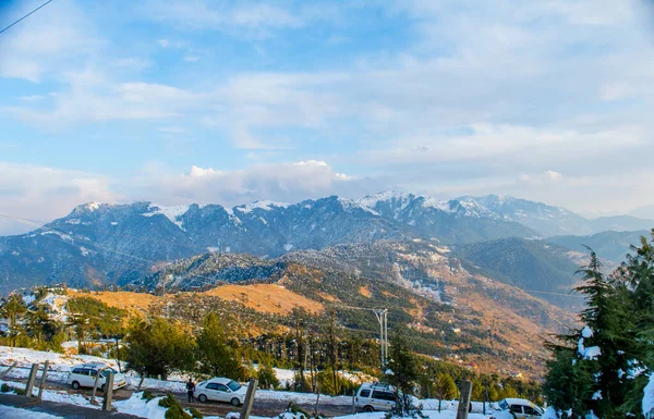 Vägar Täckta Snö Mellan Bergen Patnitop Och Nathatop Jammu — Stockfoto