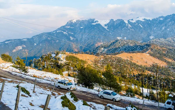 Strade Coperte Neve Tra Montagne Patnitop Nathatop Jammu — Foto Stock