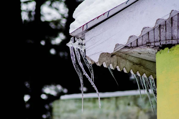 Ice dams with a cold roof at Patnitop Jammu India, Winter landscape