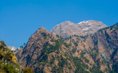 Himalayalar 'ın karla kaplı sıradağları Patnitop' taki Jammu şehrinde, kış manzarası