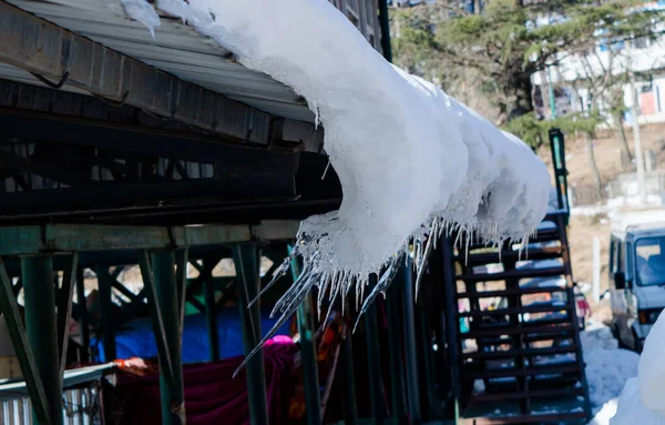 Ice dams with a cold roof at Patnitop Jammu India, Winter landscape