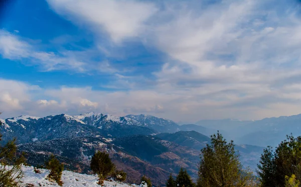 Himalayan Mountain Range Covered Snow Patnitop City Jammu Winter Landscape Stock Image