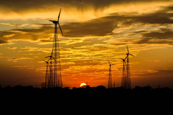 Windmills Jaisalmer Desert Area View Bara Bagh Jaisalmer Rajasthan India — Stock Photo, Image