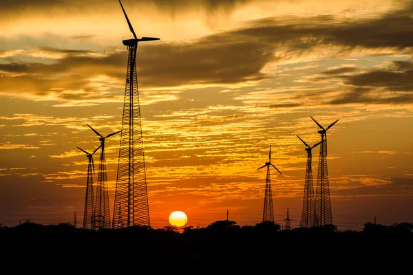 Windmills Jaisalmer Desert Area View Bara Bagh Jaisalmer Rajasthan India — Stock Photo, Image