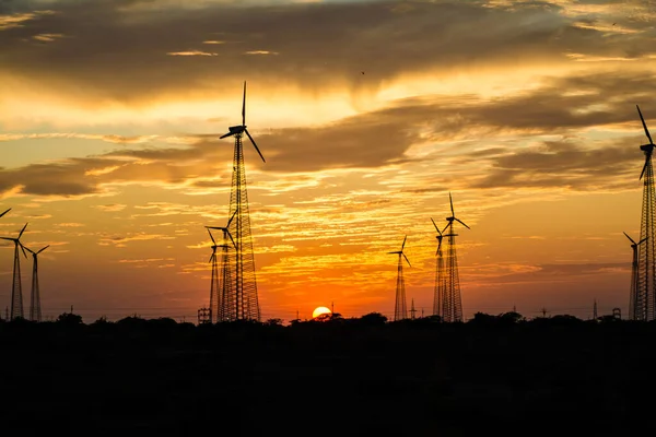 Windmills Jaisalmer Desert Area View Bara Bagh Jaisalmer Rajasthan India — Stock Photo, Image