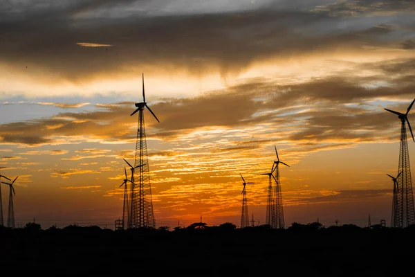 Windmills Jaisalmer Desert Area View Bara Bagh Jaisalmer Rajasthan India — Stock Photo, Image