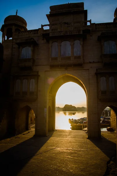 Lago Gadsisar Sagar Jaisalmer Rajasthan Amanecer Lago Gadsisar Sagar — Foto de Stock