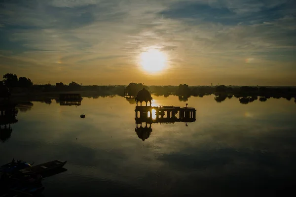 Lago Gadsisar Sagar Jaisalmer Rajasthan Amanecer Lago Gadsisar Sagar — Foto de Stock