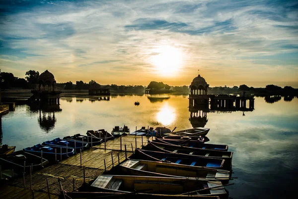 Gadsisar Sagar Lake Jaisalmer Rajasthan Nascer Sol Gadsisar Sagar Lake — Fotografia de Stock