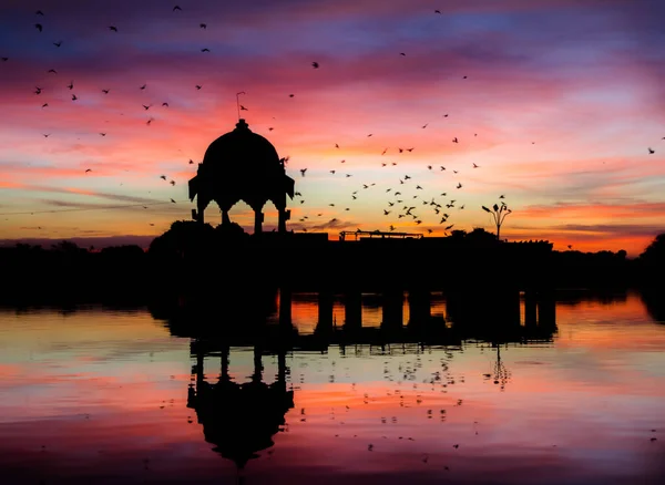 Gadsisar Sagar Lake Jaisalmer Rajasthan Nascer Sol Gadsisar Sagar Lake — Fotografia de Stock