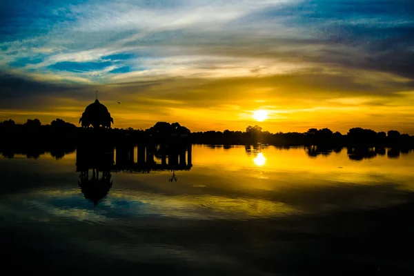 Gadsisar Sagar See Jaisalmer Rajasthan Sonnenaufgang Gadsisar Sagar See — Stockfoto