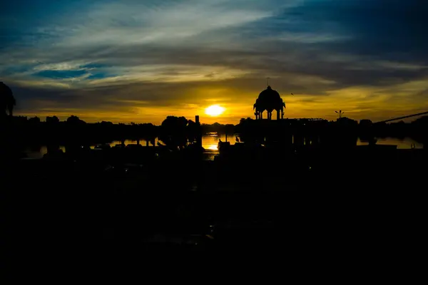 Lago Gadsisar Sagar Jaisalmer Rajasthan Amanecer Lago Gadsisar Sagar — Foto de Stock