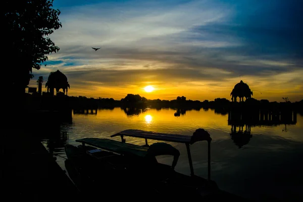 Gadsisar Sagar See Jaisalmer Rajasthan Sonnenaufgang Gadsisar Sagar See — Stockfoto