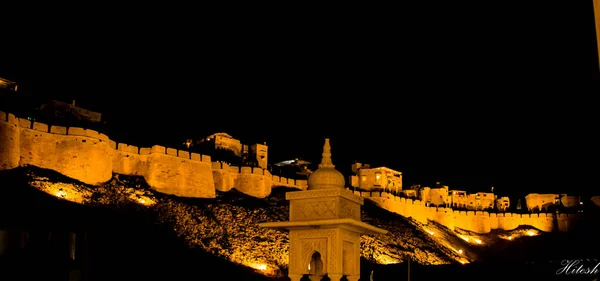 Vista Nocturna Jaisalmer Fort Está Situado Ciudad Jaisalmer Estado Indio — Foto de Stock