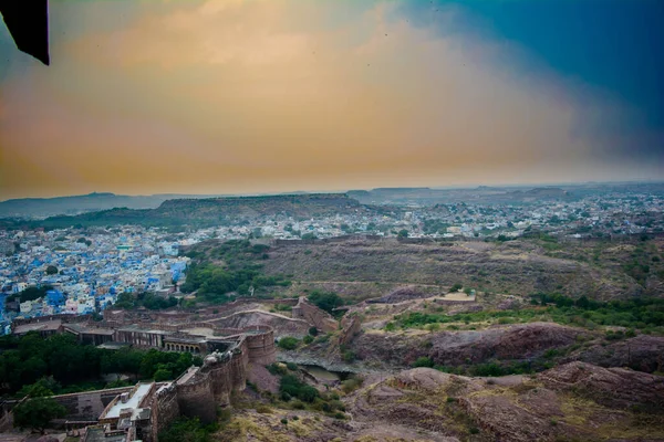 Vista Aérea Ciudad Jodhpur Desde Cima Del Fuerte Mehrangarh Mehran —  Fotos de Stock