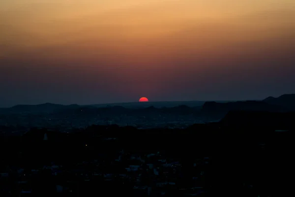 Matahari Terbenam Kota Jodhpur Pemandangan Udara Dari Atas Mehrangarh Atau — Stok Foto
