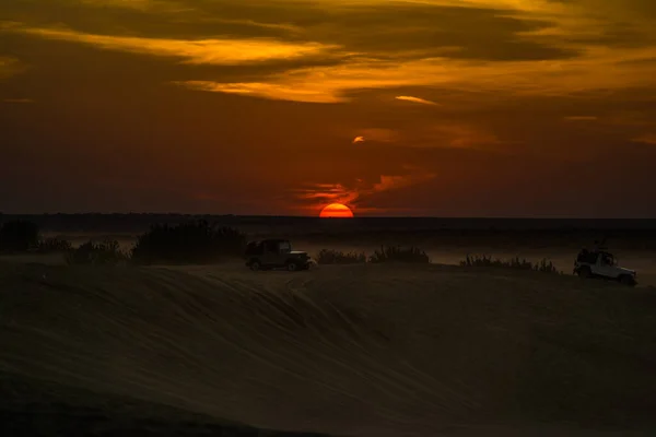 Pohled Západ Slunce Písečné Duny Sam Jaisalmer Zlaté Město Ideální — Stock fotografie