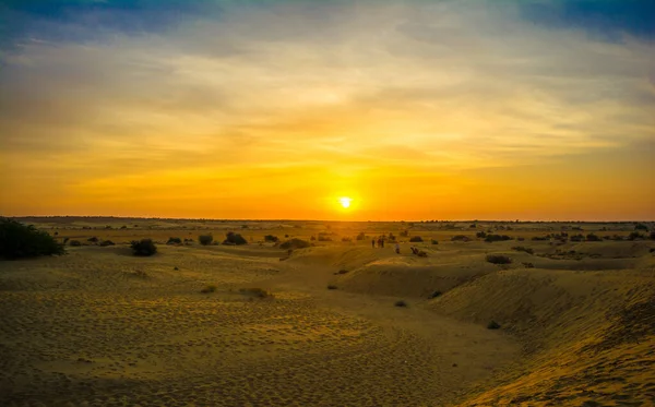 Pôr Sol Dunas Areia Sam Jaisalmer Cidade Dourada Fascínio Ideal — Fotografia de Stock