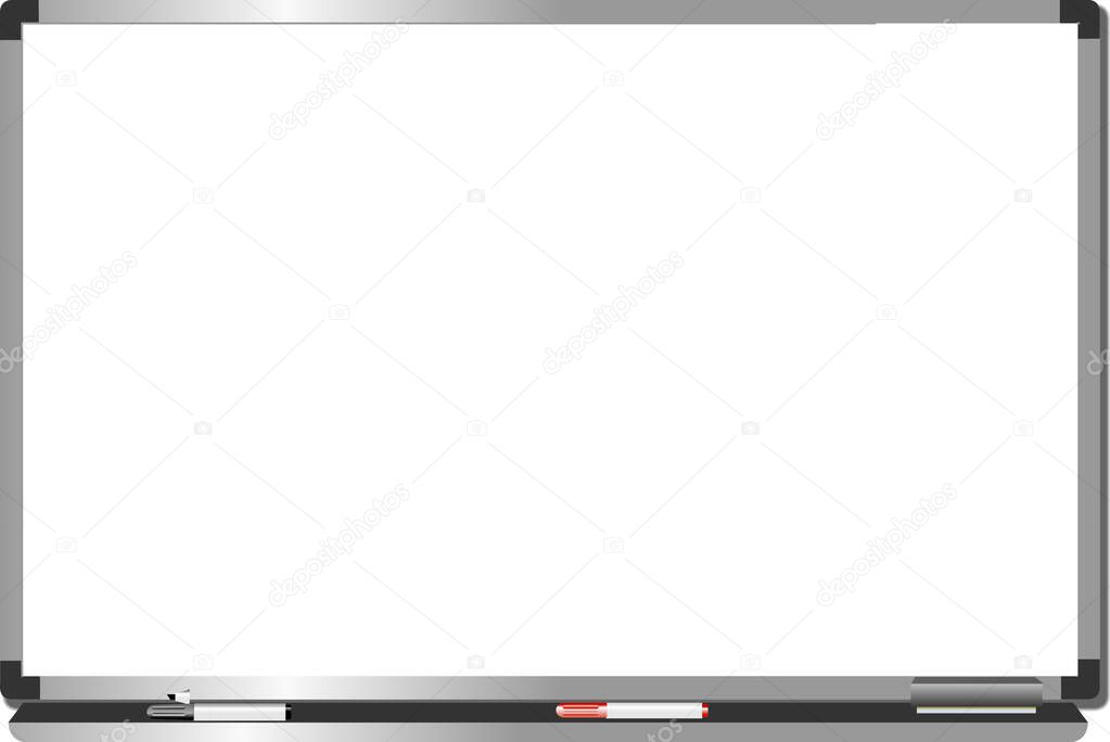 White Board vector with duster and marker isolated on white background.