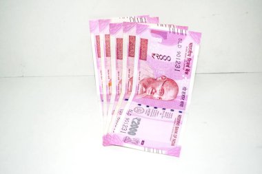 Hint kağıt para birimi notları ya da beyaz arka plandaki para. Yeni Hint rupileri