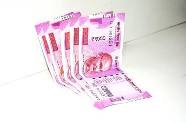 Hint kağıt para birimi notları ya da beyaz arka plandaki para. Yeni Hint rupileri