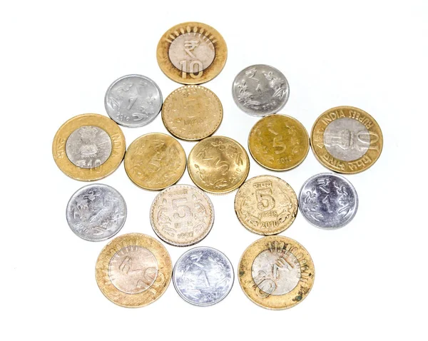 Colección India Monedas Circulantes Sobre Fondo Blanco Aislado — Foto de Stock