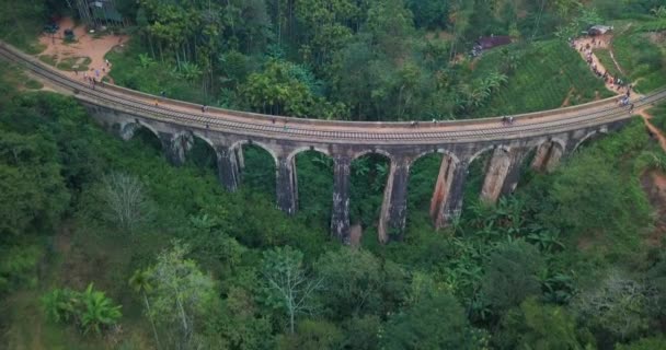 Flygfoto Över Nio Valvbågar Bron Ella Sri Lanka Drönarbilder — Stockvideo