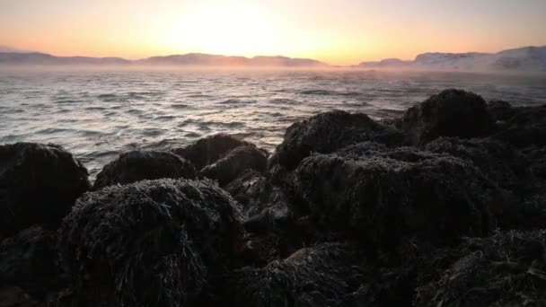 Norra Ishavet Vid Solnedgången Storm — Stockvideo