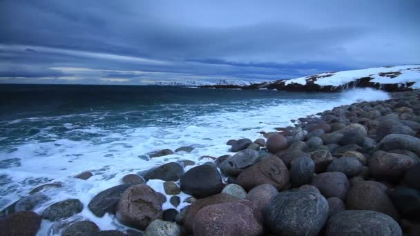 Norra Ishavet Vid Solnedgången Storm — Stockvideo