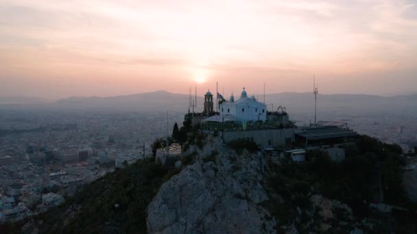 Athens Sunset Lycabettus Hill Aerial View Greece — Stock Video