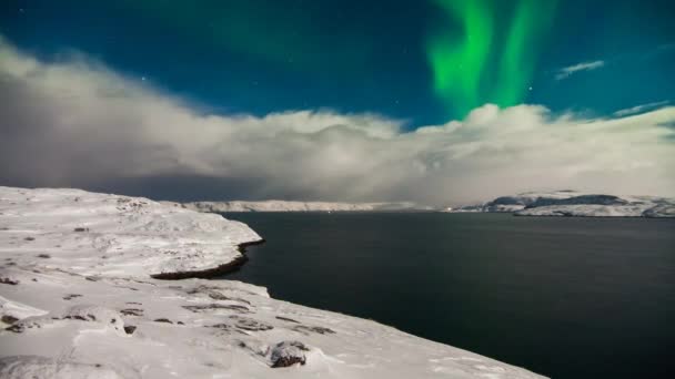 Aurora Borealis Ovanför Barents Hav — Stockvideo