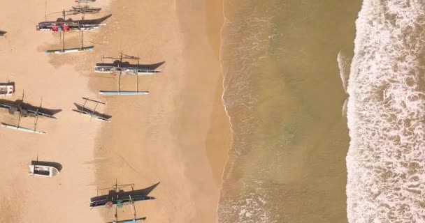 Praia Com Barcos Pesca Tradicionais Sri Lanka — Vídeo de Stock