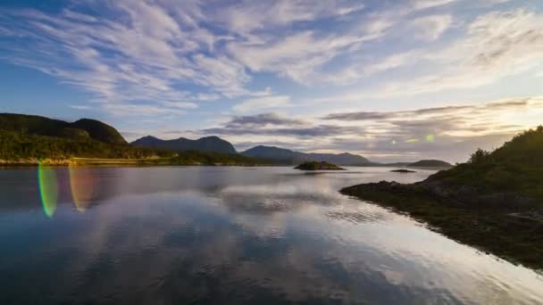 Vacker Norsk Fjord Vid Solnedgången Tidsfrist — Stockvideo