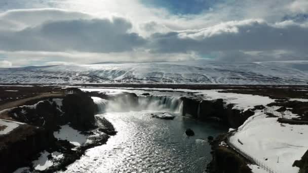 Wodospad Godafoss Nad Rzeką Skjalfandafljot Islandia Widok Powietrza — Wideo stockowe