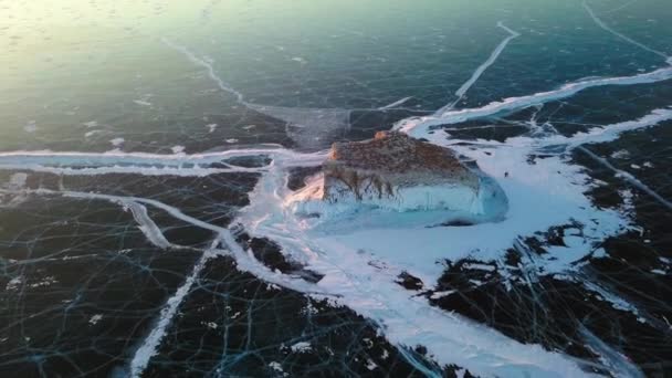 Île Sharga Dagan Sur Lac Baïkal Hiver Vue Aérienne Sibérie — Video