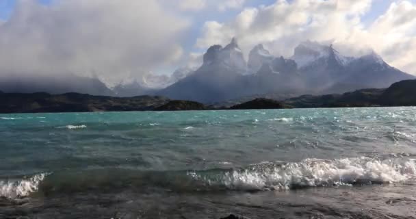 Jezero Pehoe Úsvitu Torres Del Paine Chile — Stock video