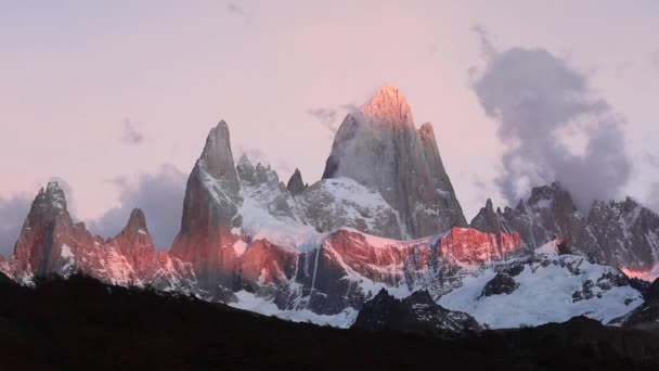 Góra Fitz Roy Świcie Argentyna Patagonia — Wideo stockowe