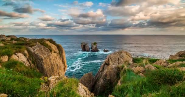 Naturbogen Von Playa Arnia Bei Sonnenaufgang Kantabrien Spanien — Stockvideo