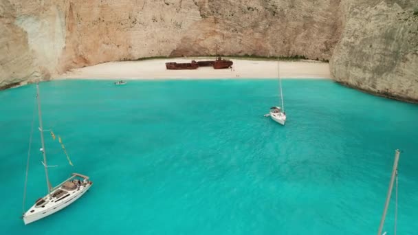 Navagio Bay Ship Wreck Beach Летом Закинф Греция Ионическом Море — стоковое видео