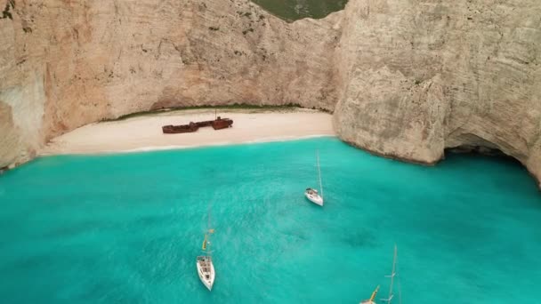 Yazın Navagio Körfezi Ship Wreck Sahili Zakynthos Yunanistan Yon Denizi — Stok video