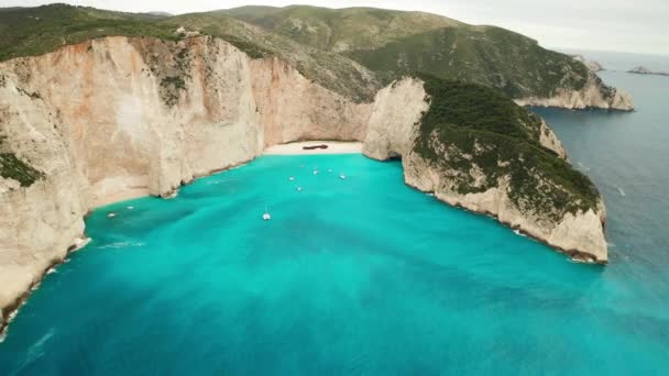 Navagio Bay Ship Wreck Beach Летом Закинф Греция Ионическом Море — стоковое видео