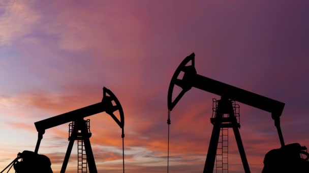 Oil Pump Sunset Background World Oil Industry Timelapse — Stock Video