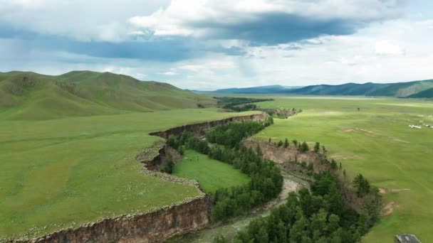 Orkhon River Valley Mongolia Aerial View — Stock Video