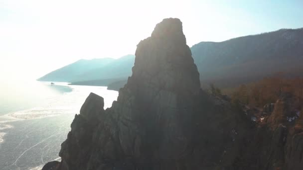 Sandy Bay Danau Baikal Musim Dingin Siberia Rusia Tampilan Udara — Stok Video