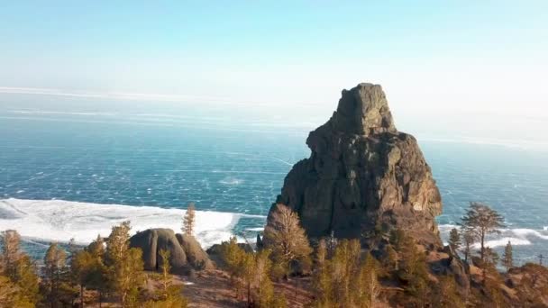 Sandy Bay Στη Λίμνη Baikal Χειμώνα Σιβηρία Ρωσία Αεροφωτογραφία — Αρχείο Βίντεο