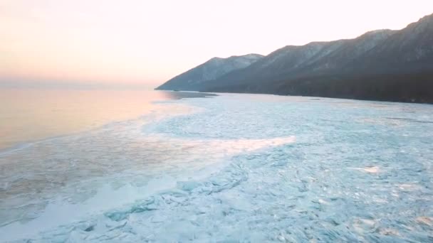 Sandbucht Baikalsee Winter Sibirien Russland Luftaufnahme — Stockvideo