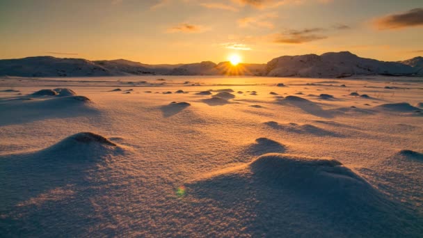 Tundra Ártico Nevado Atardecer — Vídeos de Stock
