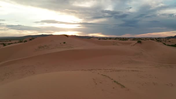 Zonsondergang Boven Zandduinen Woestijn — Stockvideo