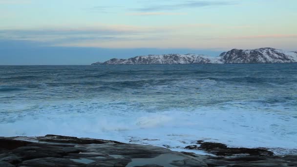 Coucher Soleil Sur Mer Orageuse Côte Arctique — Video